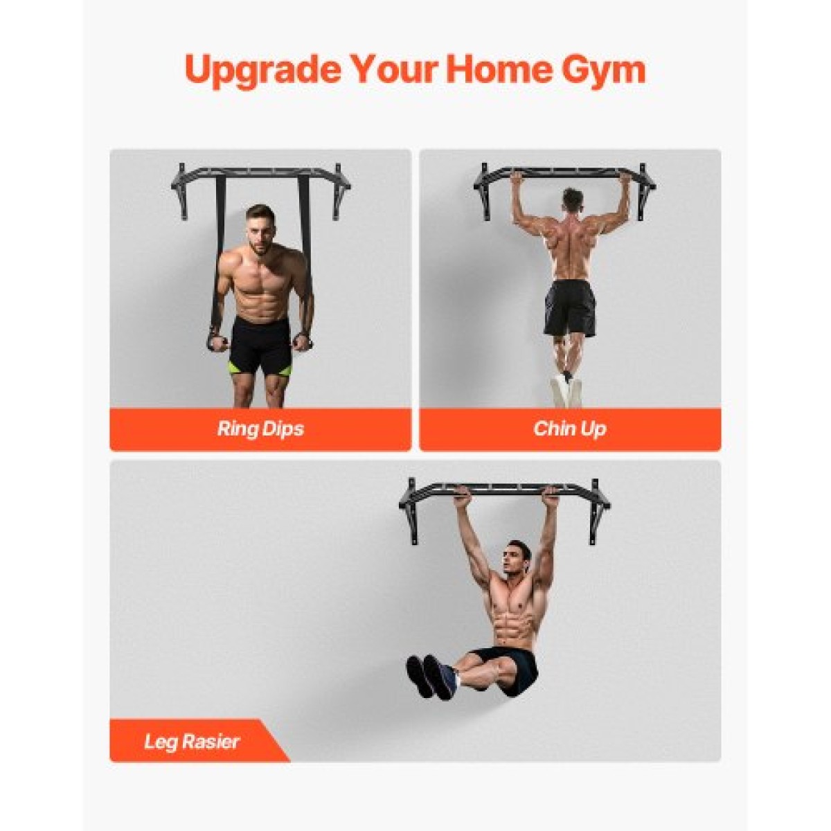 VEVOR Pull Up Bar, Multi-Prip Wall Mounted Pull Ups, 50 in Width Multifunction Chin Up Training Station, Heavy Duty Steel Bars Workout Up Body with Hangers, Weight 440 lbs, for Home Gym
