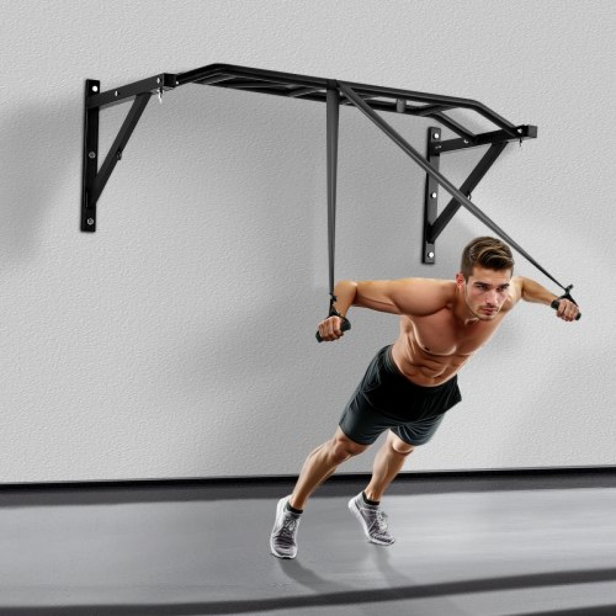 VEVOR Pull Up Bar, Multi-Prip Wall Mounted Pull Ups, 50 in Width Multifunction Chin Up Training Station, Heavy Duty Steel Bars Workout Up Body with Hangers, Weight 440 lbs, for Home Gym