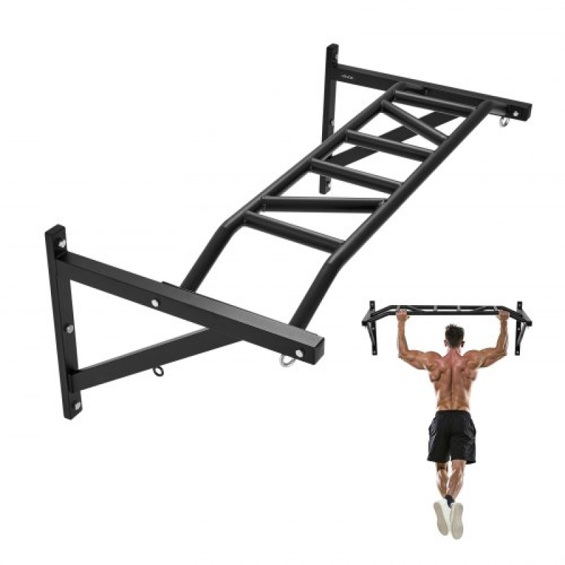 VEVOR Pull Up Bar, Multi-Prip Wall Mounted Pull Ups, 50 in Width Multifunction Chin Up Training Station, Heavy Duty Steel Bars Workout Up Body with Hangers, Weight 440 lbs, for Home Gym