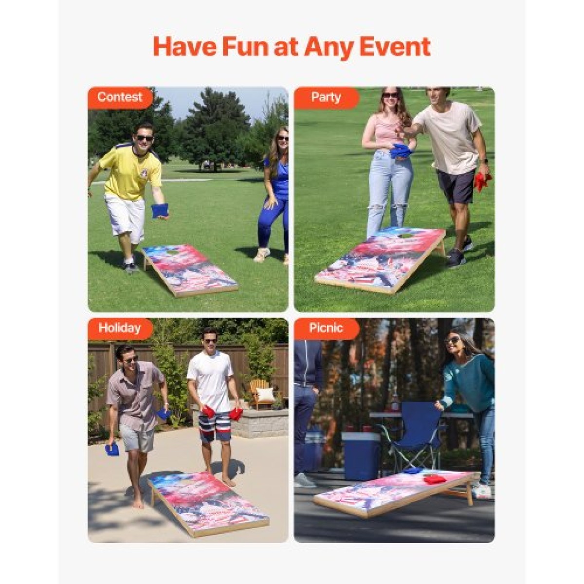 VEVOR Cornhole Set, 4x2 ft Corn Hole Game Boards, Solid Wood Portable Toss Board, Indoor and Outdoe Cornhole Play για ενήλικες, περιλαμβάνει 8 τσάντες φασολιών και θήκη μεταφοράς, για αυλή, πίσω αυλή, παραλία, κάμπινγκ