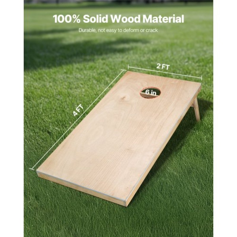 VEVOR Cornhole Set, 4x2 ft Corn Hole σανίδες παιχνιδιών, Μασίφ ξύλο φορητό Toss Board, Εσωτερικό και εξωτερικό παιχνίδι Cornhole για ενήλικες, Toss Game περιλαμβάνει θήκη μεταφοράς, για αυλή, πίσω αυλή, παραλία, κάμπινγκ