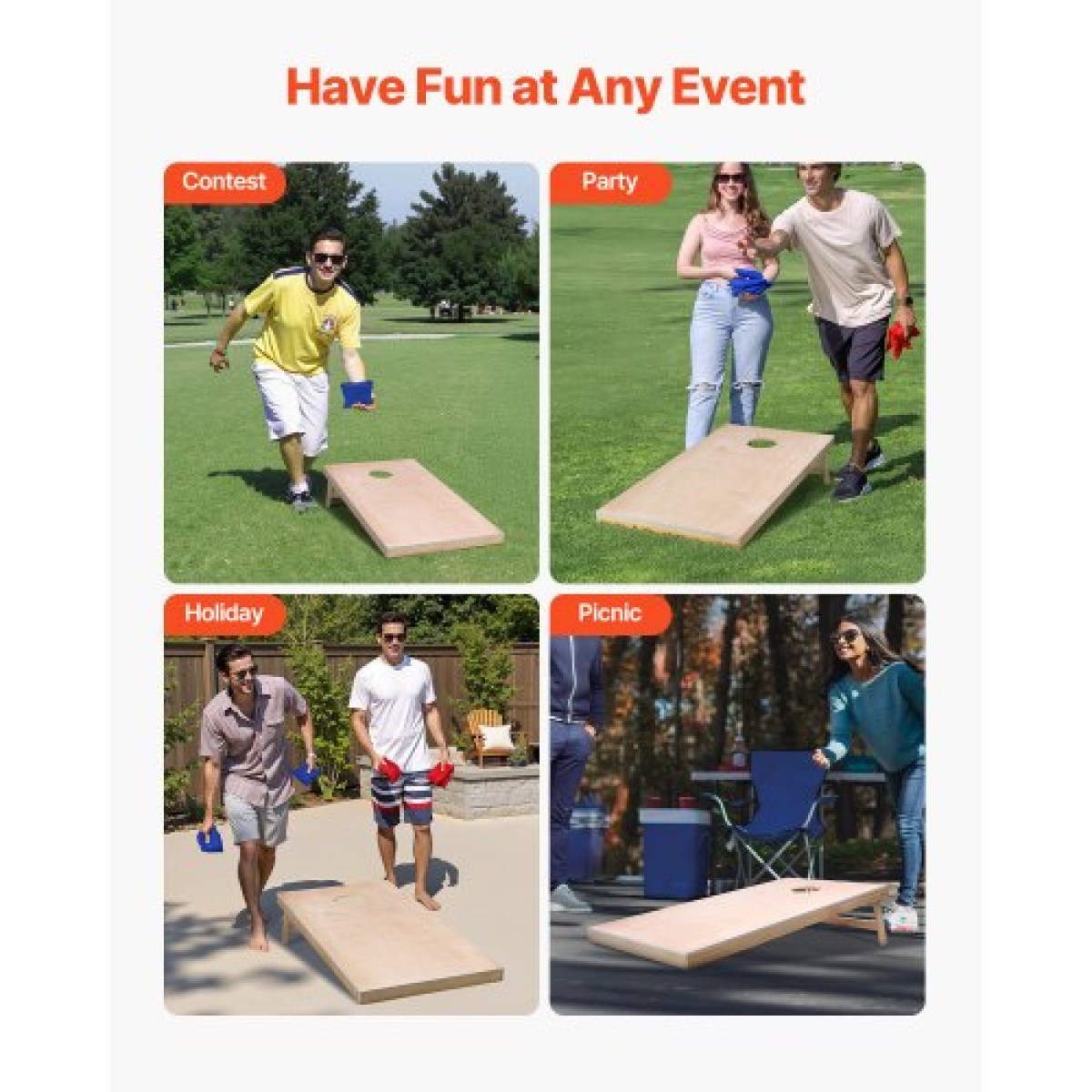 VEVOR Cornhole Set, 4x2 ft Corn Hole σανίδες παιχνιδιών, Μασίφ ξύλο φορητό Toss Board, Εσωτερικό και εξωτερικό παιχνίδι Cornhole για ενήλικες, Toss Game περιλαμβάνει θήκη μεταφοράς, για αυλή, πίσω αυλή, παραλία, κάμπινγκ