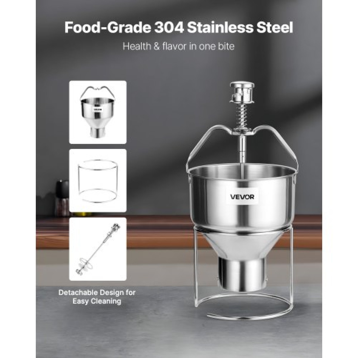 VEVOR Donut Depositor, Εγχειρίδιο μεγάλης χωρητικότητας Donuts Dropper, 304 Stainless Steel Commercial Batter Dispenser, 6 Thicknesses Adjusting Donut Hopper with Stand, for Restaurant Cafe Bakery Kitchen