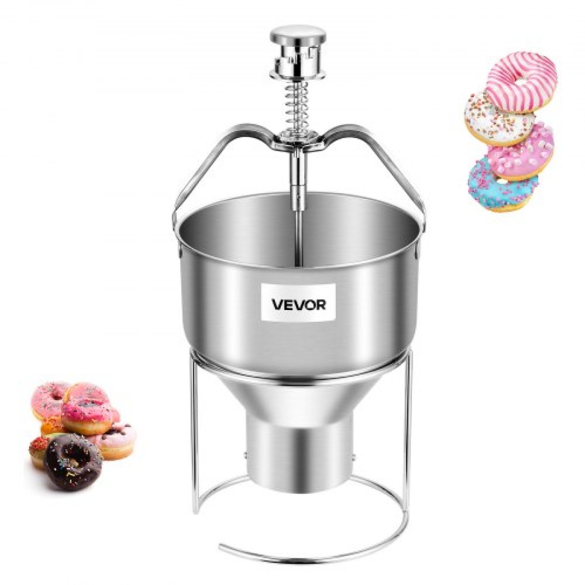 VEVOR Donut Depositor, Εγχειρίδιο μεγάλης χωρητικότητας Donuts Dropper, 304 Stainless Steel Commercial Batter Dispenser, 6 Thicknesses Adjusting Donut Hopper with Stand, for Restaurant Cafe Bakery Kitchen