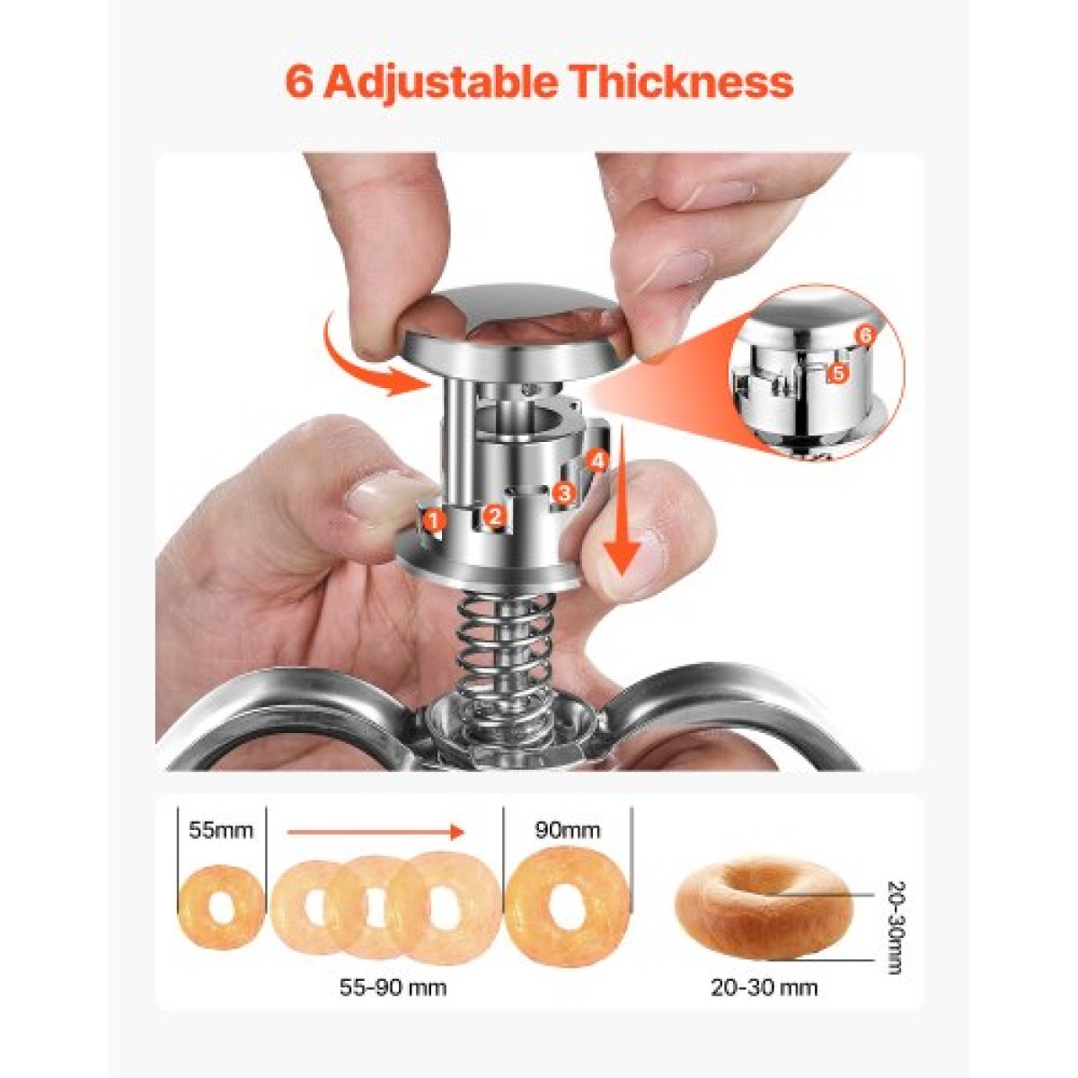 VEVOR Donut Depositor, Εγχειρίδιο μεγάλης χωρητικότητας Donuts Dropper, 304 Stainless Steel Commercial Batter Dispenser, 6 Thicknesses Adjusting Donut Hopper with Stand, for Restaurant Cafe Bakery Kitchen