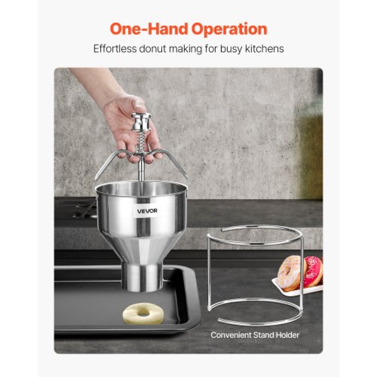 VEVOR Donut Depositor, Εγχειρίδιο μεγάλης χωρητικότητας Donuts Dropper, 304 Stainless Steel Commercial Batter Dispenser, 6 Thicknesses Adjusting Donut Hopper with Stand, for Restaurant Cafe Bakery Kitchen