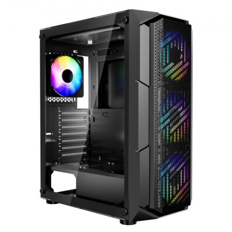Θήκη VEVOR PC Gaming, Mid-Tower, Θήκη υπολογιστή με σκληρυμένο γυαλί υψηλής ροής αέρα, φίλτρο σκόνης, 4 x 120 mm ανεμιστήρες ARGB, εύκολη διαχείριση καλωδίων, για GPU μήκους έως 320 mm, για ATX / M-ATX / ITX