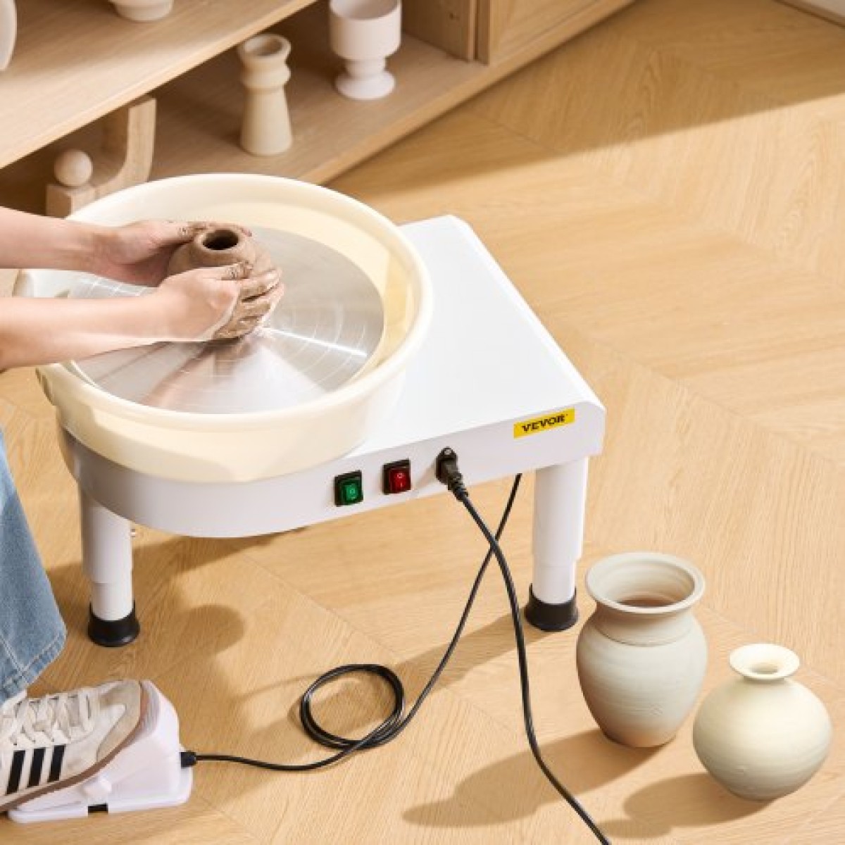 VEVOR Pottery Wheel, 14 in Ceramic Wheel Forming Machine, 60-300 RPM Ρυθμιζόμενη ταχύτητα με έλεγχο πεντάλ ποδιού, αποσπώμενη λεκάνη, ρυθμιζόμενο πόδι ανύψωσης, πλήρη αξεσουάρ για οικιακή κεραμική, DIY, Λευκό