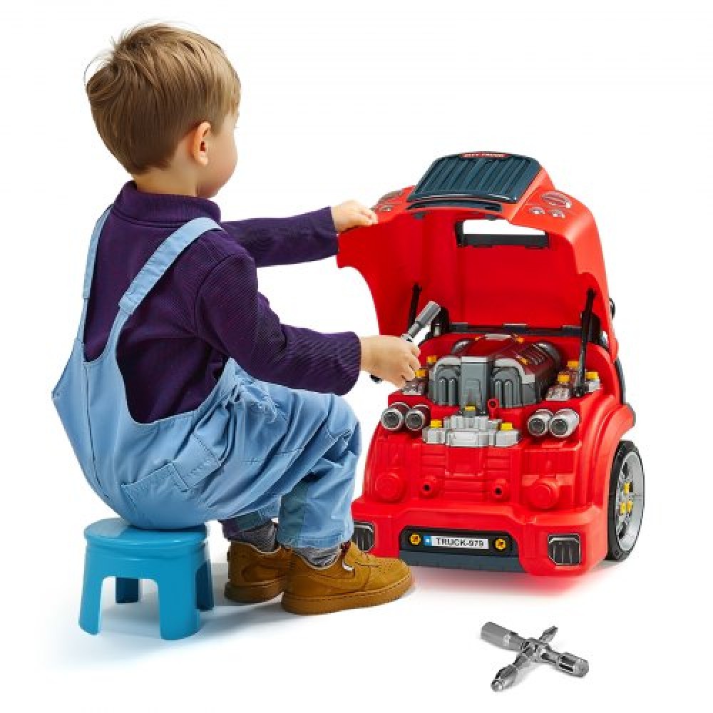 VEVOR Engine Toy, 60 τεμαχίων, Παιδικό σετ επισκευής μηχανικού αυτοκινήτου με αφαιρούμενα εξαρτήματα, φώτα και ήχους, τιμόνι και κόρνα, σετ εργαστηρίου Παιδικό μηχανικό για νήπια 3 ετών και άνω, κόκκινο