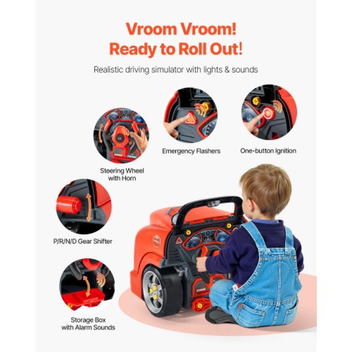 VEVOR Engine Toy, 60 τεμαχίων, Παιδικό σετ επισκευής μηχανικού αυτοκινήτου με αφαιρούμενα εξαρτήματα, φώτα και ήχους, τιμόνι και κόρνα, σετ εργαστηρίου Παιδικό μηχανικό για νήπια 3 ετών και άνω, κόκκινο