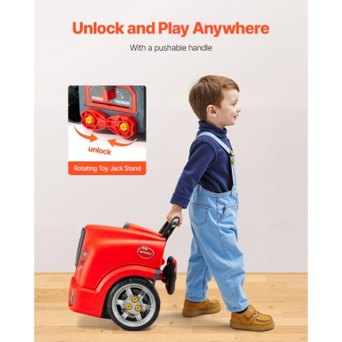 VEVOR Engine Toy, 60 τεμαχίων, Παιδικό σετ επισκευής μηχανικού αυτοκινήτου με αφαιρούμενα εξαρτήματα, φώτα και ήχους, τιμόνι και κόρνα, σετ εργαστηρίου Παιδικό μηχανικό για νήπια 3 ετών και άνω, κόκκινο