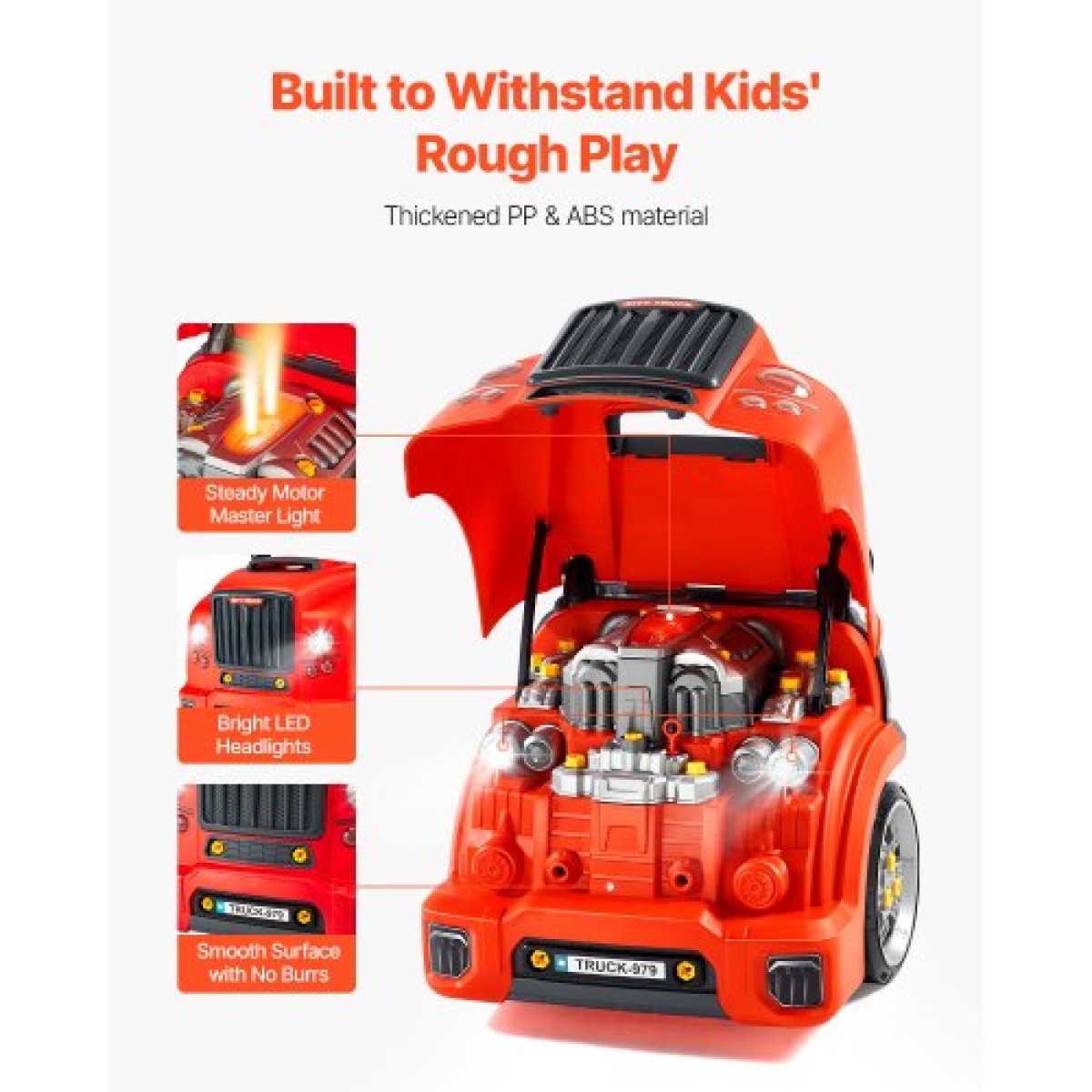 VEVOR Engine Toy, 60 τεμαχίων, Παιδικό σετ επισκευής μηχανικού αυτοκινήτου με αφαιρούμενα εξαρτήματα, φώτα και ήχους, τιμόνι και κόρνα, σετ εργαστηρίου Παιδικό μηχανικό για νήπια 3 ετών και άνω, κόκκινο