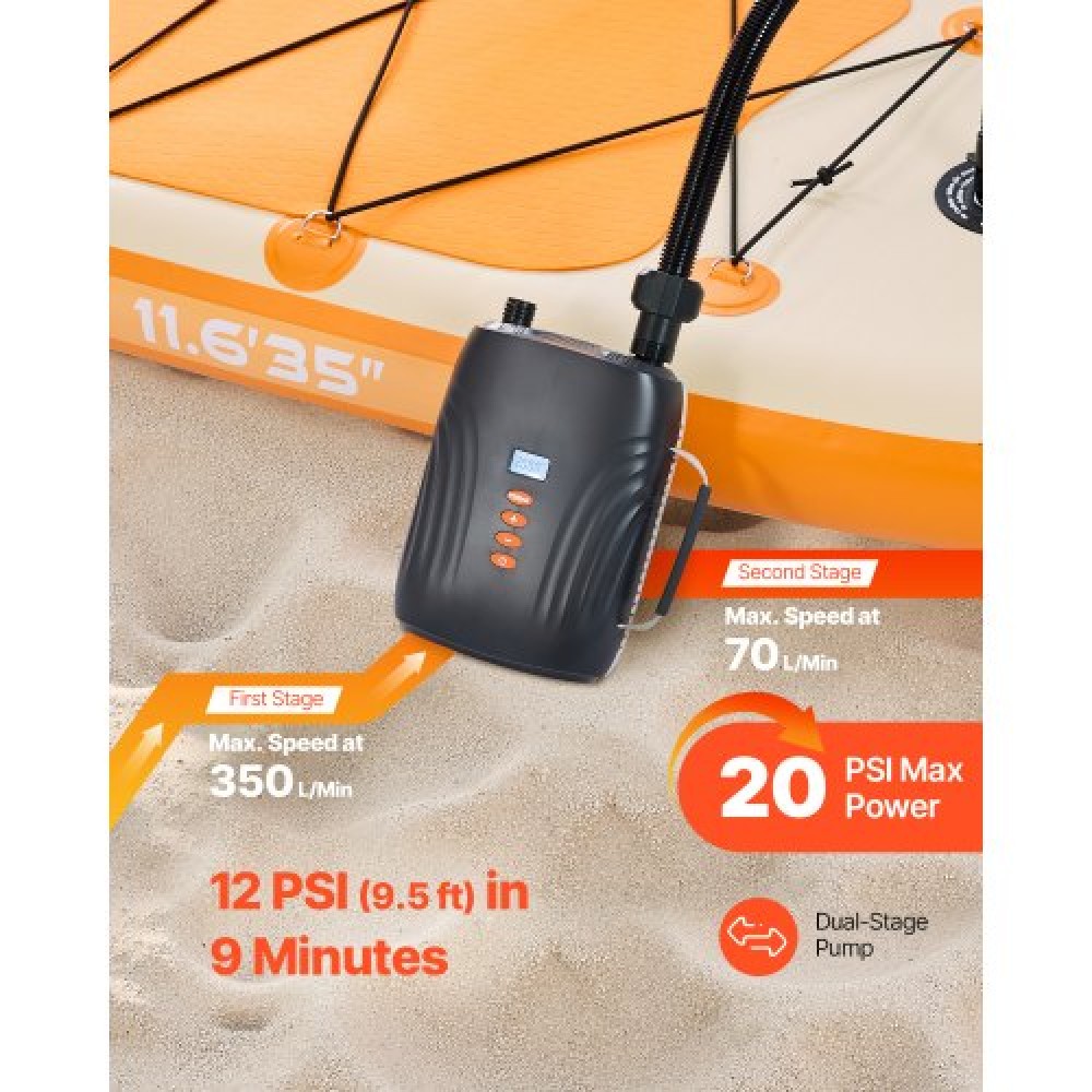 VEVOR Paddle Board Pump Rechargeable Battery-Powered 20PSI Dual Stage SUP Pump