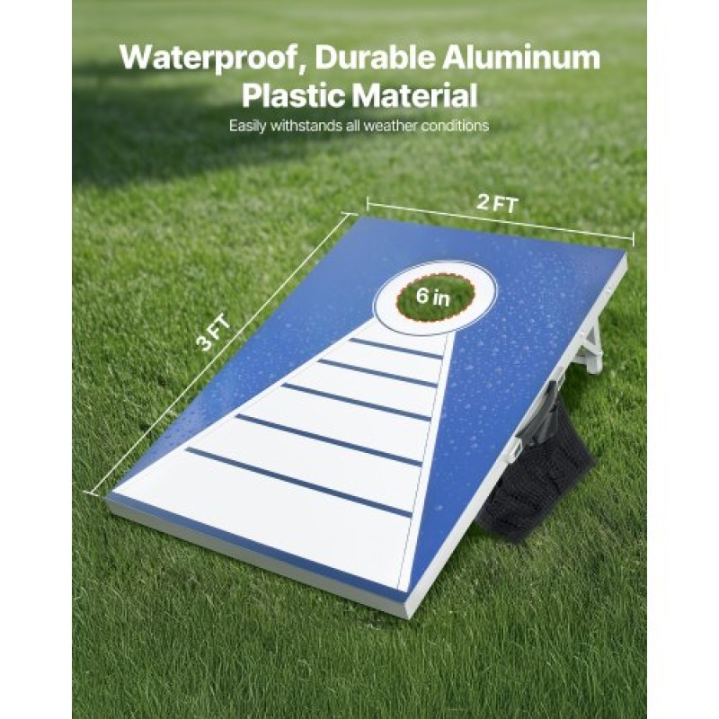 VEVOR Σετ Cornhole, 3x2 ft Corn Hole σανίδες παιχνιδιών, αλουμινένιο φορητό tossboard αδιάβροχο, πτυσσόμενο παιχνίδι Cornhole για εσωτερικούς και εξωτερικούς χώρους για ενήλικες, περιλαμβάνει 8 τσάντες φασολιών, για το Yard Backyard Beach Camping
