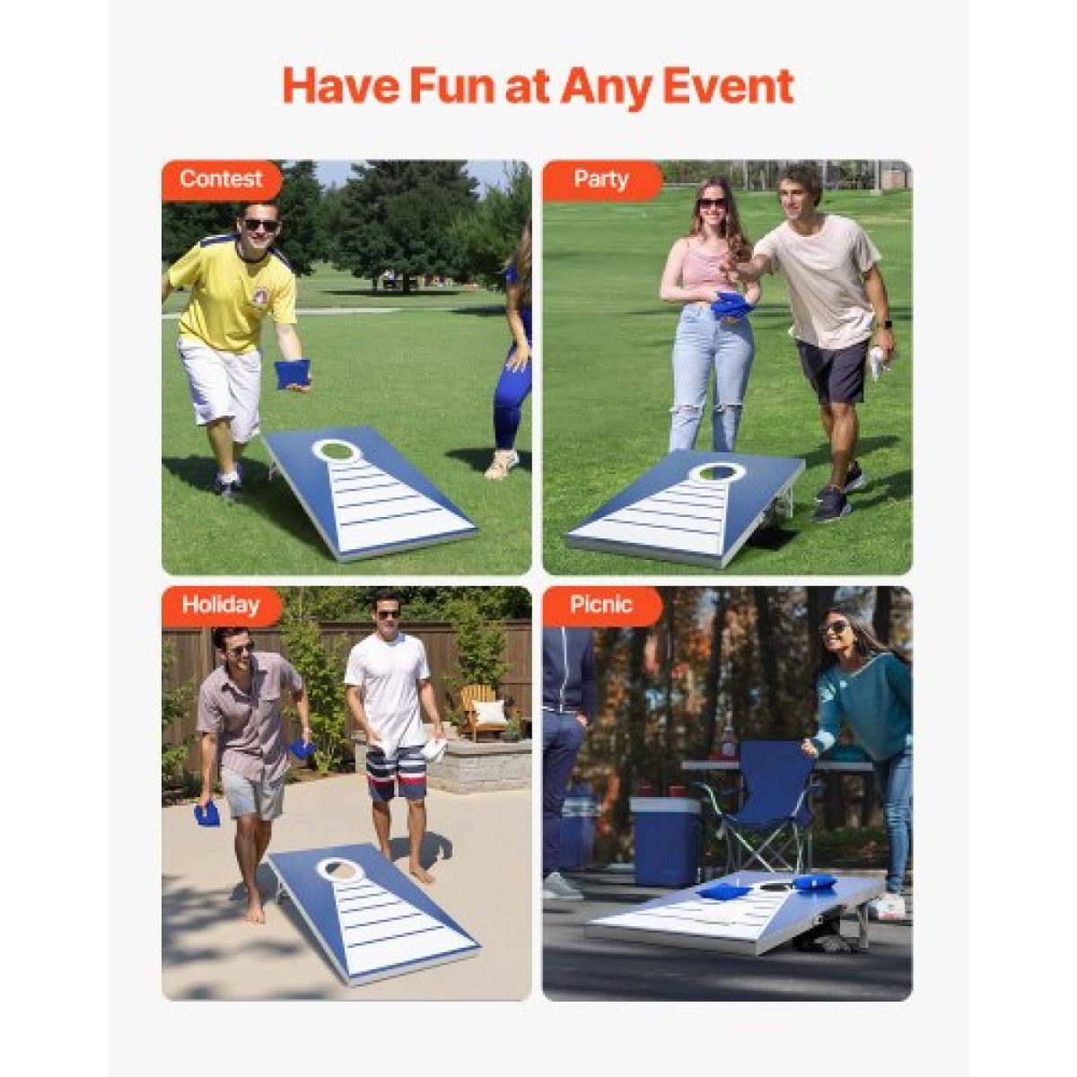 VEVOR Σετ Cornhole, 3x2 ft Corn Hole σανίδες παιχνιδιών, αλουμινένιο φορητό tossboard αδιάβροχο, πτυσσόμενο παιχνίδι Cornhole για εσωτερικούς και εξωτερικούς χώρους για ενήλικες, περιλαμβάνει 8 τσάντες φασολιών, για το Yard Backyard Beach Camping