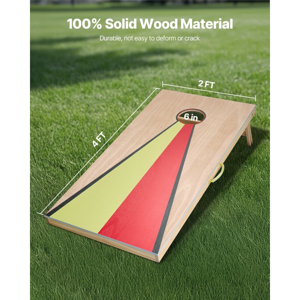 VEVOR Cornhole Set, 4x2 ft Corn Hole Game Boards, Solid Wood Portable Toss Board, Εσωτερικό και εξωτερικό παιχνίδι Cornhole για ενήλικες, περιλαμβάνει 8 τσάντες φασολιών και λαβή, για αυλή, πίσω αυλή, παραλία, κάμπινγκ