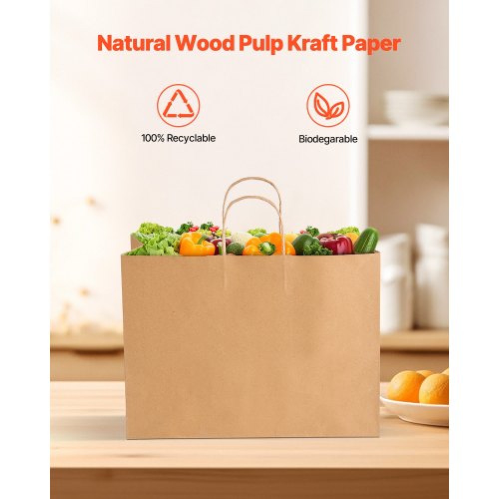 Χάρτινες τσάντες VEVOR Kraft με χερούλια, 50 τεμ. 16 x 6 x 12 ίντσες, Μεγάλες χάρτινες τσάντες παντοπωλείου, επαναχρησιμοποιήσιμες & ανακυκλωμένες καφέ σακούλες, Απλή τσάντα για πάρτι μαζικά για γενέθλια, γάμους, επαγγελματικούς λόγους, Goody, χειροτε