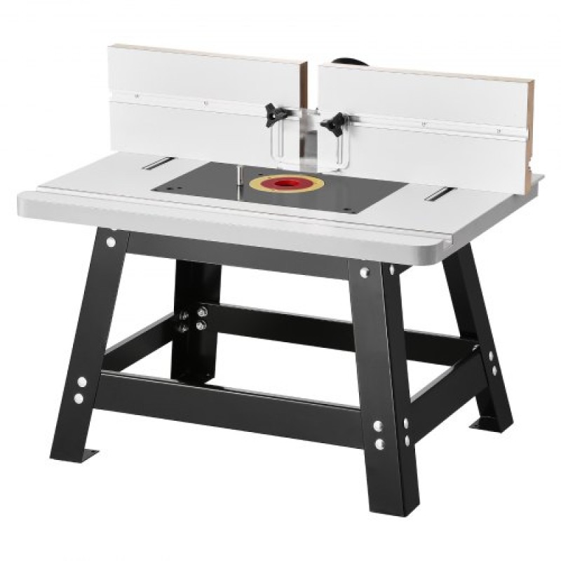 Τραπέζι δρομολογητή πάγκου VEVOR, 610 x 400 mm / 24 in x 15,7 in, Τραπέζι δρομολόγησης πάγκου με ρυθμιζόμενο φράχτη, επάνω μέρος MDF, στιβαρή μεταλλική βάση, 2-1/2 στη θύρα συλλογής σκόνης, συμβατό με διαδρομές και διάφορα τρυπάνια