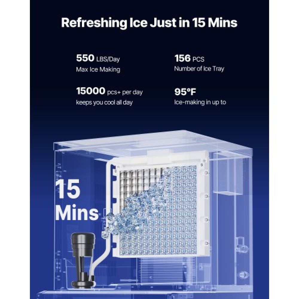 VEVOR 550 Lbs/Day Commercial Ice Maker 180 Lbs Storage Bin Auto Ice Dispensing