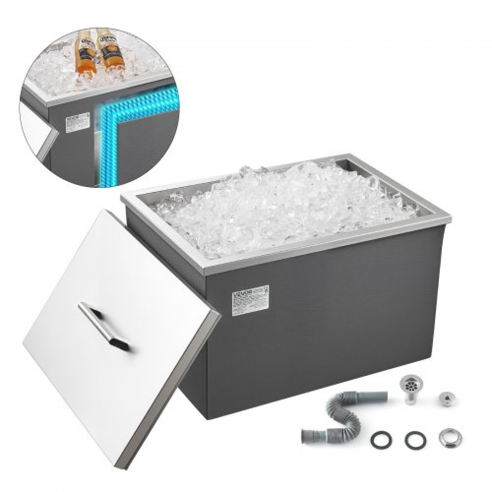VEVOR Drop in Ice Chest, 20"L x 14"W x 12"H (508 x 355 x 306 mm) Σταγόνα από ανοξείδωτο ατσάλι σε ψυγείο, 30L Εμπορικός κάδος πάγου με καπάκι κατσαρόλας για εξωτερικό χώρο, περιλαμβάνεται σετ σωλήνα αποστράγγισης, για κρύα μπύρα κρασιού
