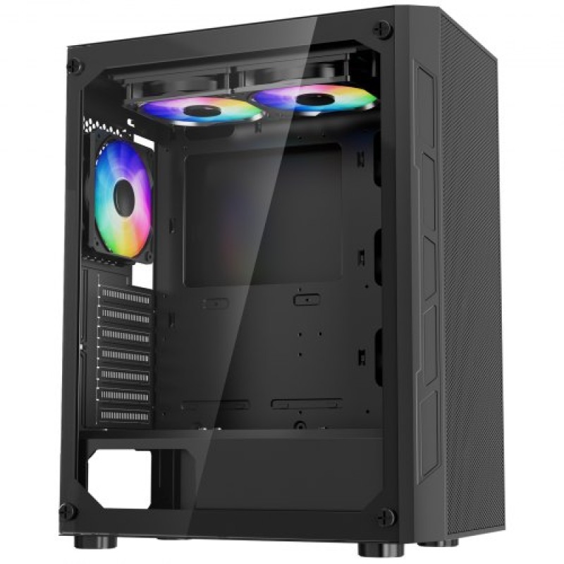 Θήκη VEVOR PC Gaming, Mid-Tower, Θήκη υπολογιστή με σκληρυμένο γυαλί υψηλής ροής αέρα, φίλτρο σκόνης, 3 x 120 mm ανεμιστήρες ARGB, εύκολη διαχείριση καλωδίων, για GPU μήκους έως 320 mm, για ATX / M-ATX / ITX