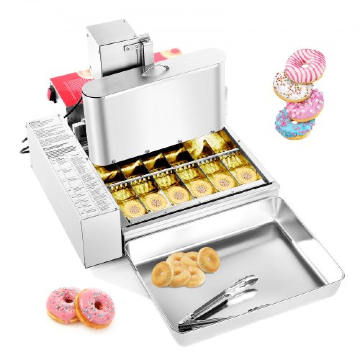 VEVOR Εμπορική αυτόματη μηχανή ντόνατς, εξοπλισμός παρασκευής ντόνατς 6 σειρών, 360 τμχ/ώρα Ηλεκτρικός παρασκευαστής ντόνατ υψηλής ισχύος, αυτόματη φριτέζα από ανοξείδωτο χάλυβα, με έξυπνο έλεγχο