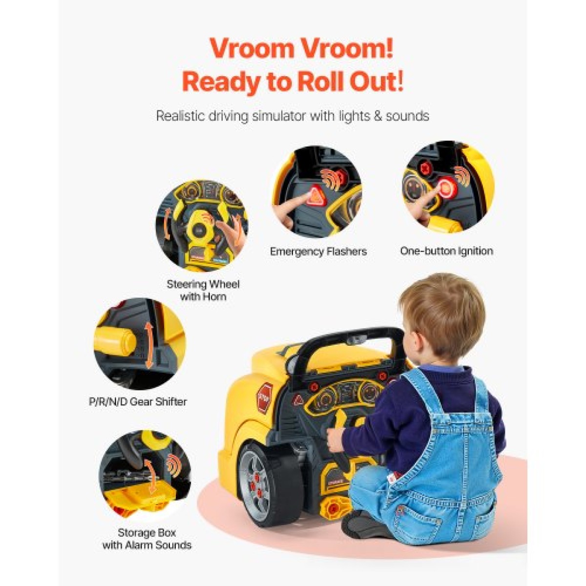 VEVOR Engine Toy, 60 τεμαχίων, Παιδικό σετ επισκευής μηχανικού αυτοκινήτου με αφαιρούμενα ανταλλακτικά, φώτα και ήχους, τιμόνι και κόρνα, σετ εργαστηρίου Παιδικό μηχανικό για νήπια 3 ετών και άνω, κίτρινο