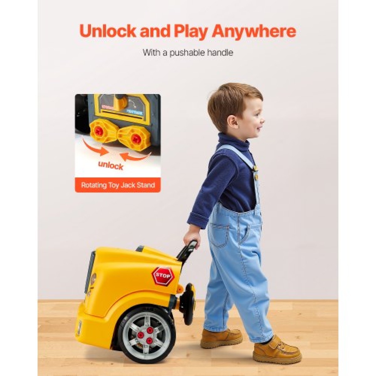 VEVOR Engine Toy, 60 τεμαχίων, Παιδικό σετ επισκευής μηχανικού αυτοκινήτου με αφαιρούμενα ανταλλακτικά, φώτα και ήχους, τιμόνι και κόρνα, σετ εργαστηρίου Παιδικό μηχανικό για νήπια 3 ετών και άνω, κίτρινο