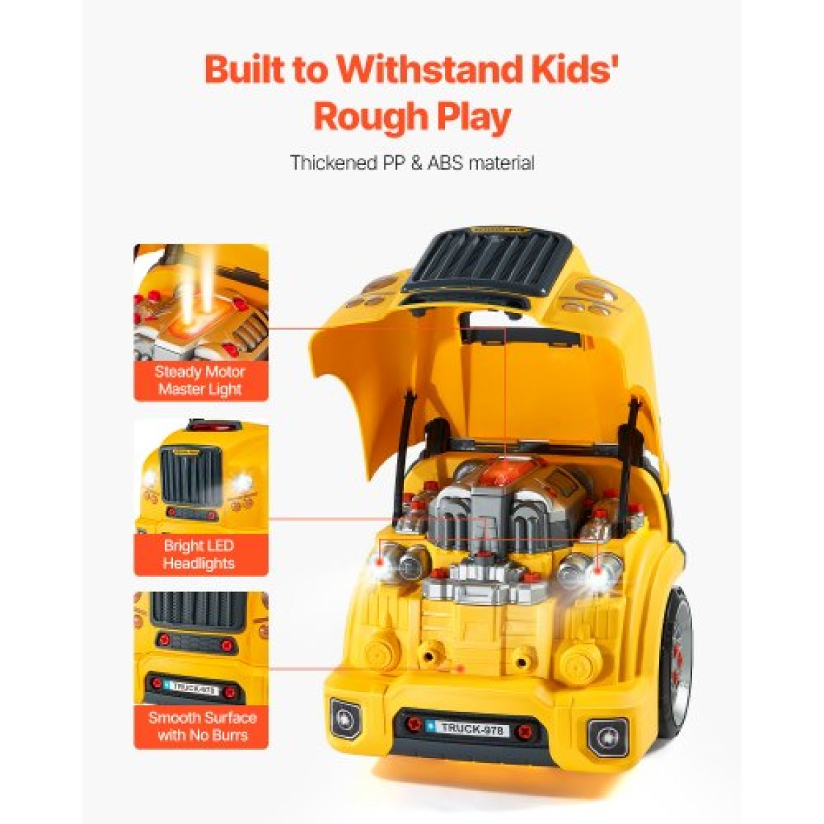 VEVOR Engine Toy, 60 τεμαχίων, Παιδικό σετ επισκευής μηχανικού αυτοκινήτου με αφαιρούμενα ανταλλακτικά, φώτα και ήχους, τιμόνι και κόρνα, σετ εργαστηρίου Παιδικό μηχανικό για νήπια 3 ετών και άνω, κίτρινο