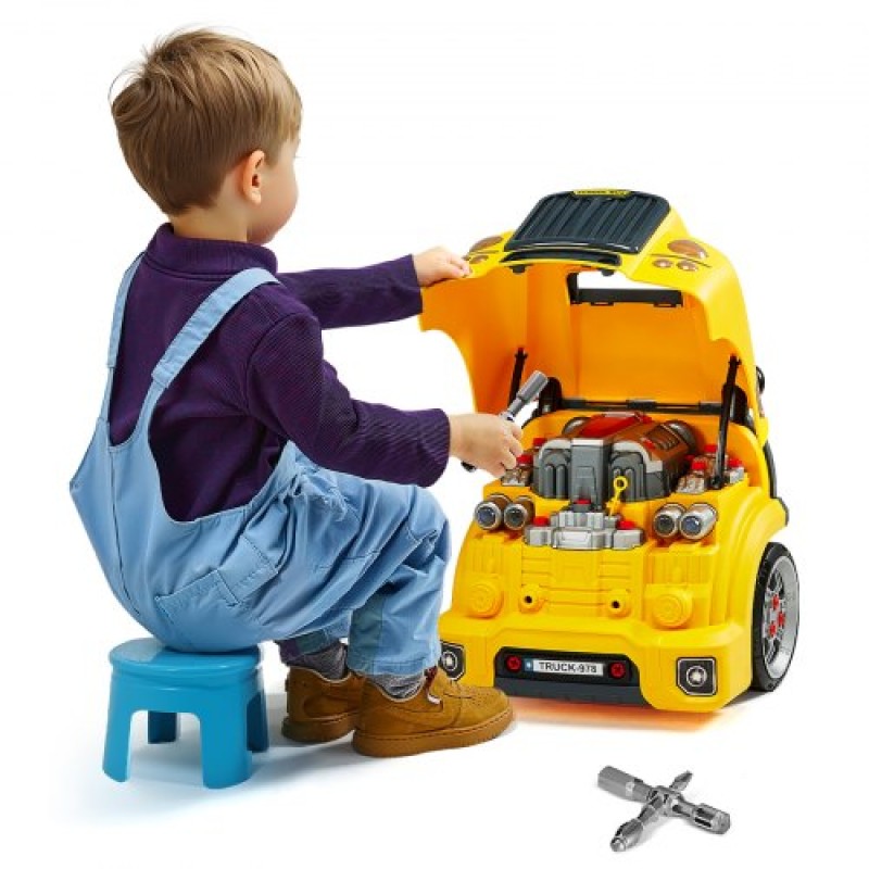 VEVOR Engine Toy, 60 τεμαχίων, Παιδικό σετ επισκευής μηχανικού αυτοκινήτου με αφαιρούμενα ανταλλακτικά, φώτα και ήχους, τιμόνι και κόρνα, σετ εργαστηρίου Παιδικό μηχανικό για νήπια 3 ετών και άνω, κίτρινο