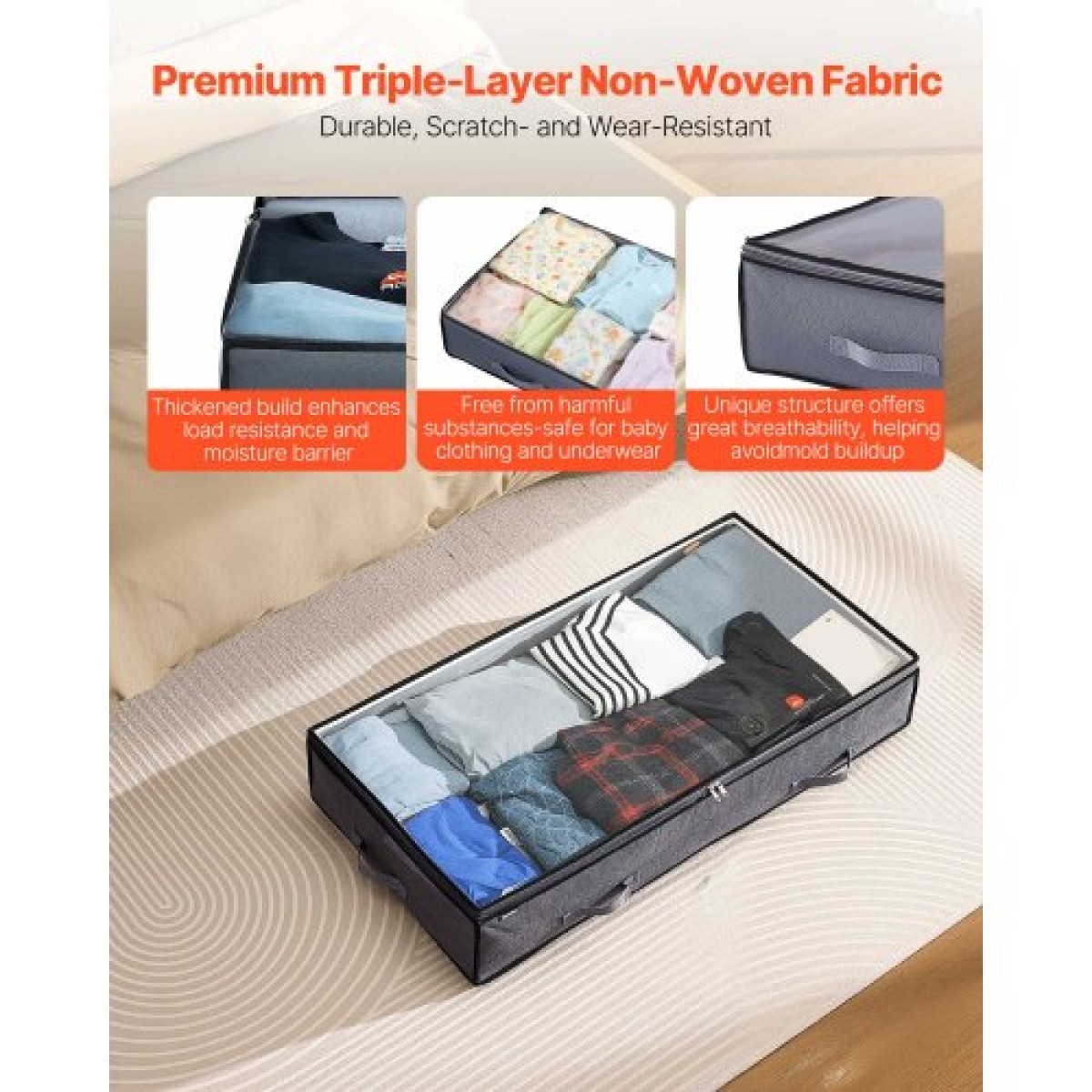 VEVOR Under Bed Storage with Clear καπάκια, 996 x 500 x 180 mm, 90L Μεγάλα δοχεία αποθήκευσης ρούχων κάτω από το κρεβάτι, Κάδοι οργανωτή παπουτσιών χαμηλού προφίλ κάτω από το συρτάρι του κρεβατιού Κουτί για κουβέρτες κρεβατοκάμαρας παπουτσιών, 6 πακέτο