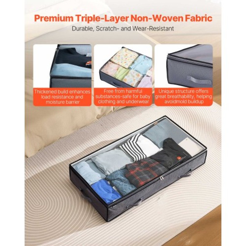 VEVOR Under Bed Storage with Clear καπάκια, 996 x 500 x 180 mm, 90L Μεγάλα δοχεία αποθήκευσης ρούχων κάτω από το κρεβάτι, Κάδοι οργανωτή παπουτσιών χαμηλού προφίλ κάτω από το συρτάρι του κρεβατιού Κουτί για κουβέρτες κρεβατοκάμαρας παπουτσιών, 6 πακέτο