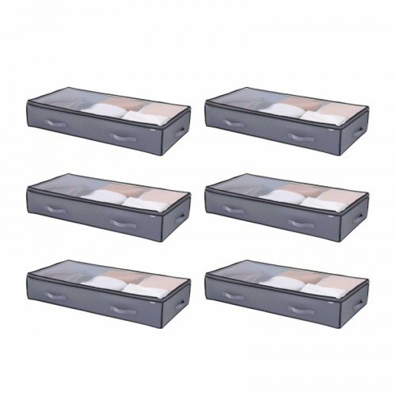 VEVOR Under Bed Storage with Clear καπάκια, 996 x 500 x 180 mm, 90L Μεγάλα δοχεία αποθήκευσης ρούχων κάτω από το κρεβάτι, Κάδοι οργανωτή παπουτσιών χαμηλού προφίλ κάτω από το συρτάρι του κρεβατιού Κουτί για κουβέρτες κρεβατοκάμαρας παπουτσιών, 6 πακέτο
