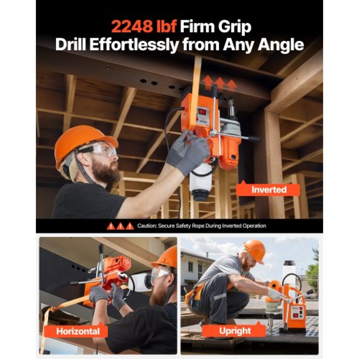 VEVOR Magnetic Drill Press, 1200 W, 38 mm Boring Diameter, 10000N Power Mag Drill Press, 900 RPM Speed, with Weldon Shank, Efficient Cooling, για μεταλλικές επιφάνειες, βιομηχανική και οικιακή βελτίωση