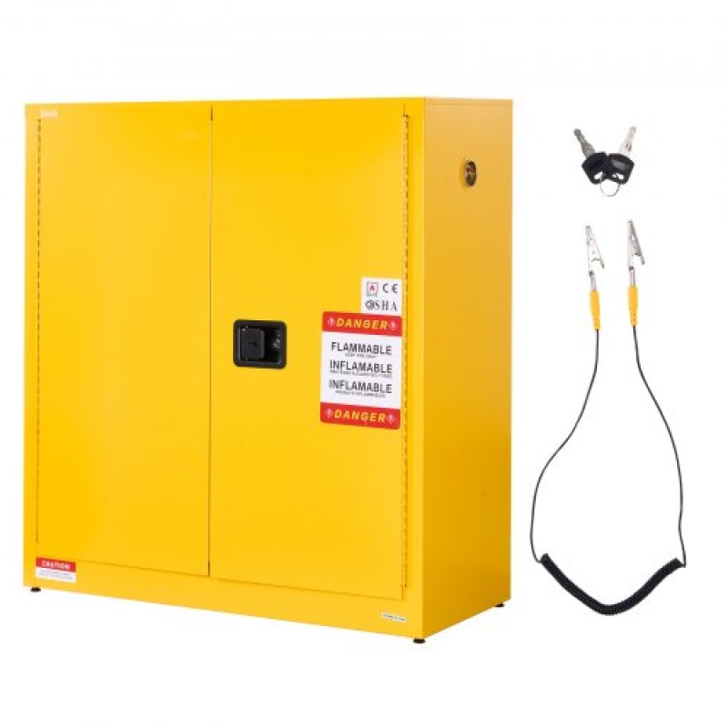 Εύφλεκτο ντουλάπι VEVOR, 109,2 x 46 x 118 cm, 29 γαλόνια εύφλεκτο ντουλάπι αποθήκευσης με ρυθμιζόμενο ράφι, ντουλάπια ψυχρής έλασης και γαλβανισμένο χάλυβα, για εμπορική βιομηχανική και οικιακή χρήση, κίτρινο
