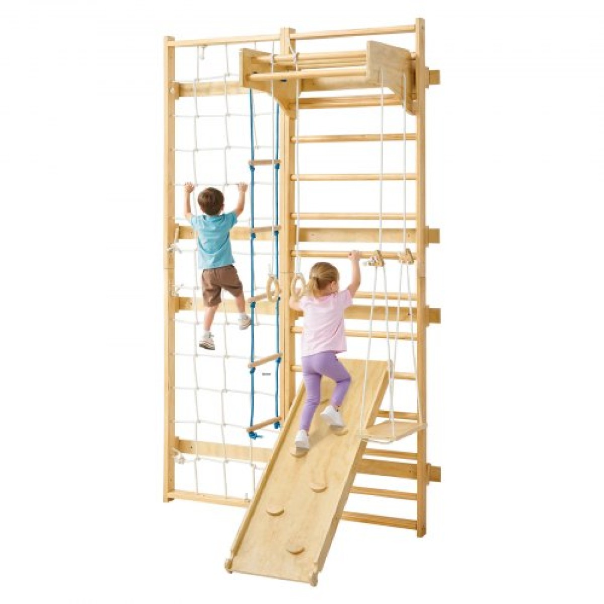 VEVOR Swedish Ladder Wall Gym, 8-σε-1 12-επιπέδων γυμναστικές μπάρες από μασίφ ξύλο για παιδιά ενήλικες, 220LBS Indoor Jungle Gym set with Climbing Board, Gym Rings, Pull-Up Bar, Wall Ladder, Slide, Swing