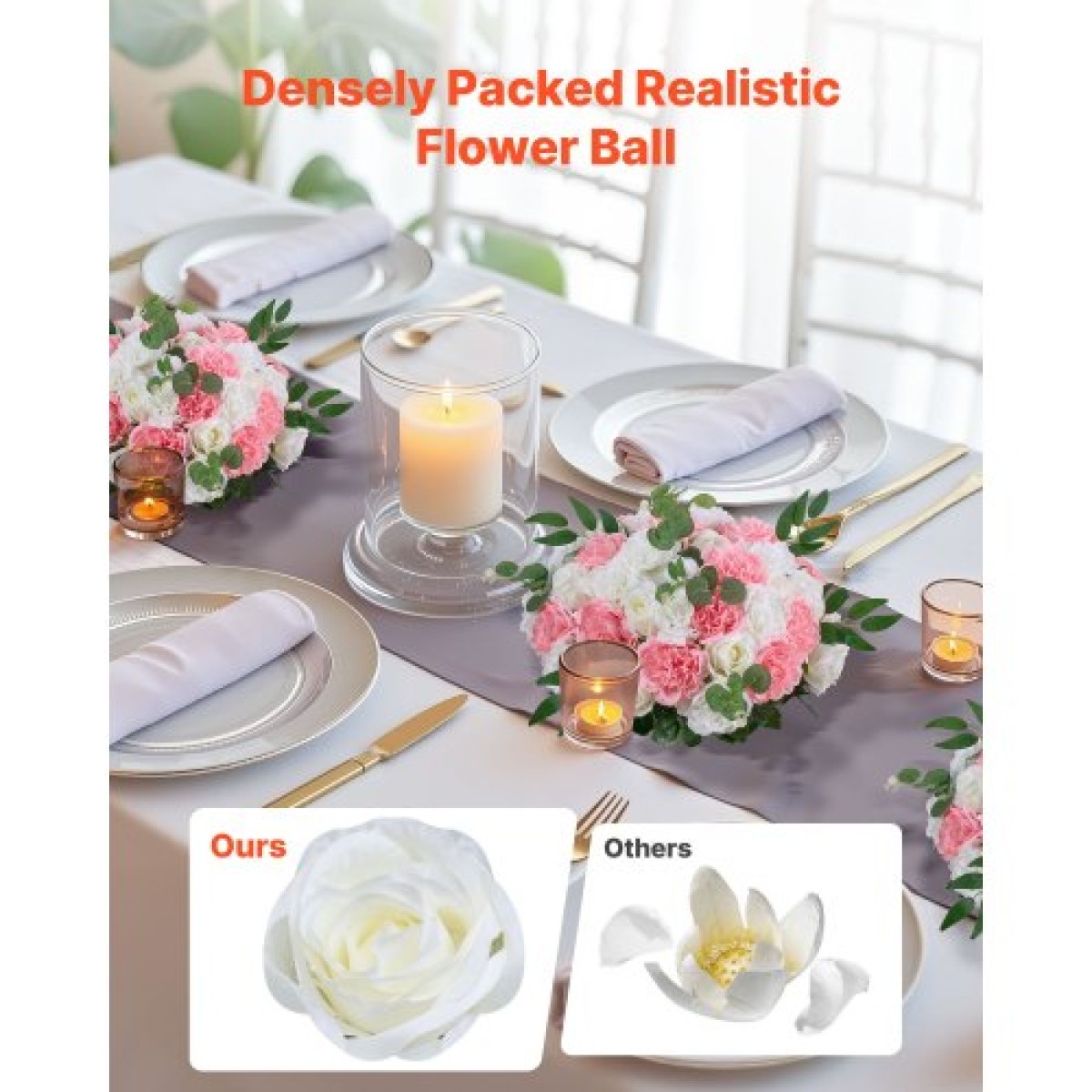 Μπουκέτο VEVOR Flower Ball Arrangement 10 ΤΕΜ, Διαμέτρου 450 mm Μπάλες τεχνητού λουλουδιού Τραπέζι γάμου Κεντρικά, Ροζ Συνθέσεις για Κεντρική διακόσμηση Γάμου, Ροζ και Λευκά τριαντάφυλλα