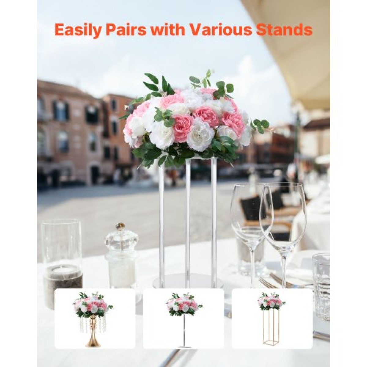 Μπουκέτο VEVOR Flower Ball Arrangement 10 ΤΕΜ, Διαμέτρου 450 mm Μπάλες τεχνητού λουλουδιού Τραπέζι γάμου Κεντρικά, Ροζ Συνθέσεις για Κεντρική διακόσμηση Γάμου, Ροζ και Λευκά τριαντάφυλλα