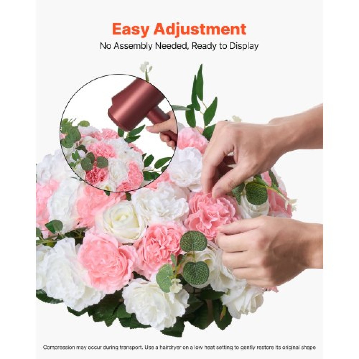 Μπουκέτο VEVOR Flower Ball Arrangement 10 ΤΕΜ, Διαμέτρου 450 mm Μπάλες τεχνητού λουλουδιού Τραπέζι γάμου Κεντρικά, Ροζ Συνθέσεις για Κεντρική διακόσμηση Γάμου, Ροζ και Λευκά τριαντάφυλλα