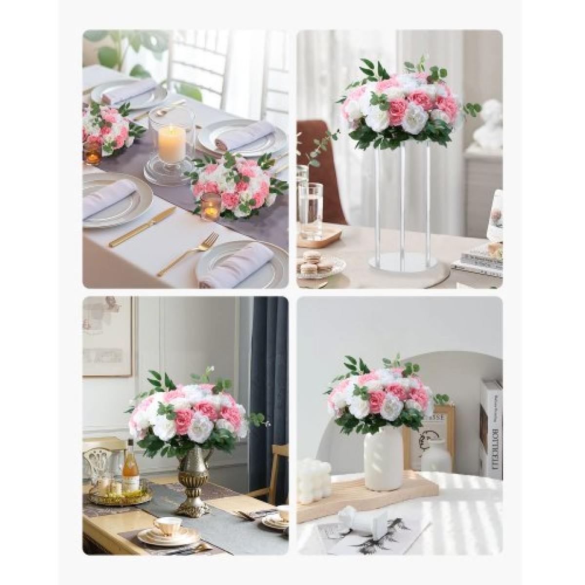 Μπουκέτο VEVOR Flower Ball Arrangement 10 ΤΕΜ, Διαμέτρου 450 mm Μπάλες τεχνητού λουλουδιού Τραπέζι γάμου Κεντρικά, Ροζ Συνθέσεις για Κεντρική διακόσμηση Γάμου, Ροζ και Λευκά τριαντάφυλλα