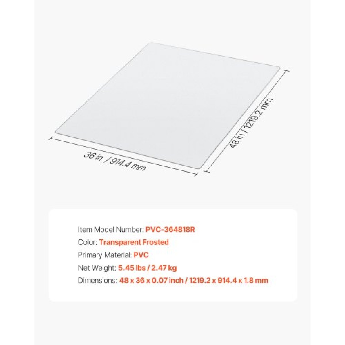 Χαλάκι καρέκλας VEVOR, 915 x 1225 mm Διαφανές χαλάκι καρέκλας γραφείου για σκληρά δάπεδα, προστατευτικό δαπέδου για κυλιόμενες καρέκλες, αντιολισθητικό και εύκολο στο καθάρισμα, ομαλή ολίσθηση κάτω από το χαλί γραφείου για οικιακό γραφείο (ορθογώνιο)