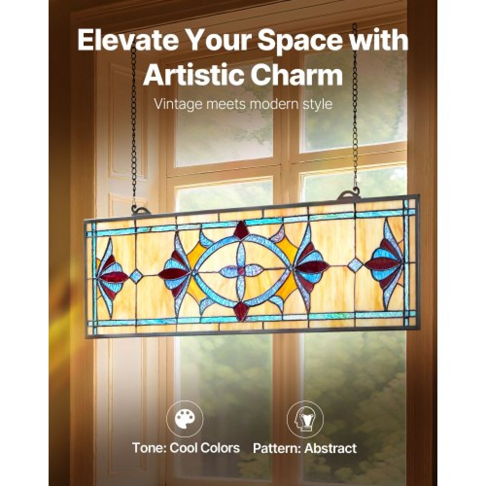 VEVOR Stained Glass Tiffany Style Hanging Window Panel with Chain 32 x 10 Inches