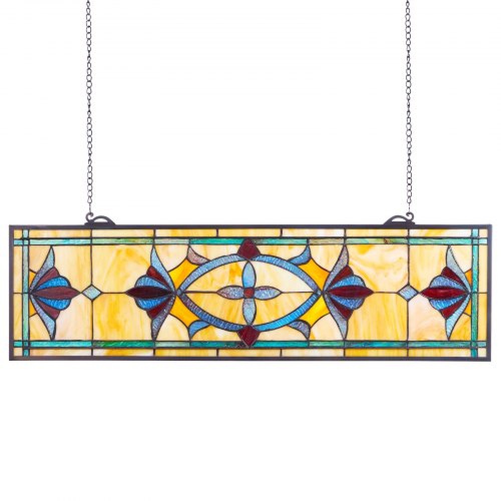 VEVOR Stained Glass Tiffany Style Hanging Window Panel with Chain 32 x 10 Inches
