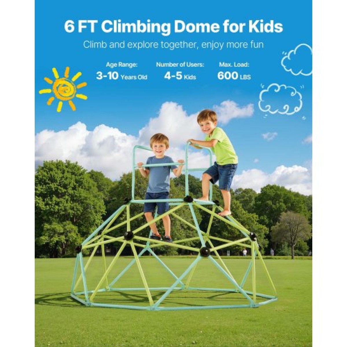 VEVOR Climbing Dome, 183cm Geometric Dome Climber για παιδιά, 270kg Loading Εσωτερική/Εξωτερική Παιδική χαρά Jungle Gym, Εύκολη συναρμολόγηση Εξοπλισμός παιχνιδιού αναρρίχησης στην πίσω αυλή για αγόρια κορίτσια 3 έως 10 ετών