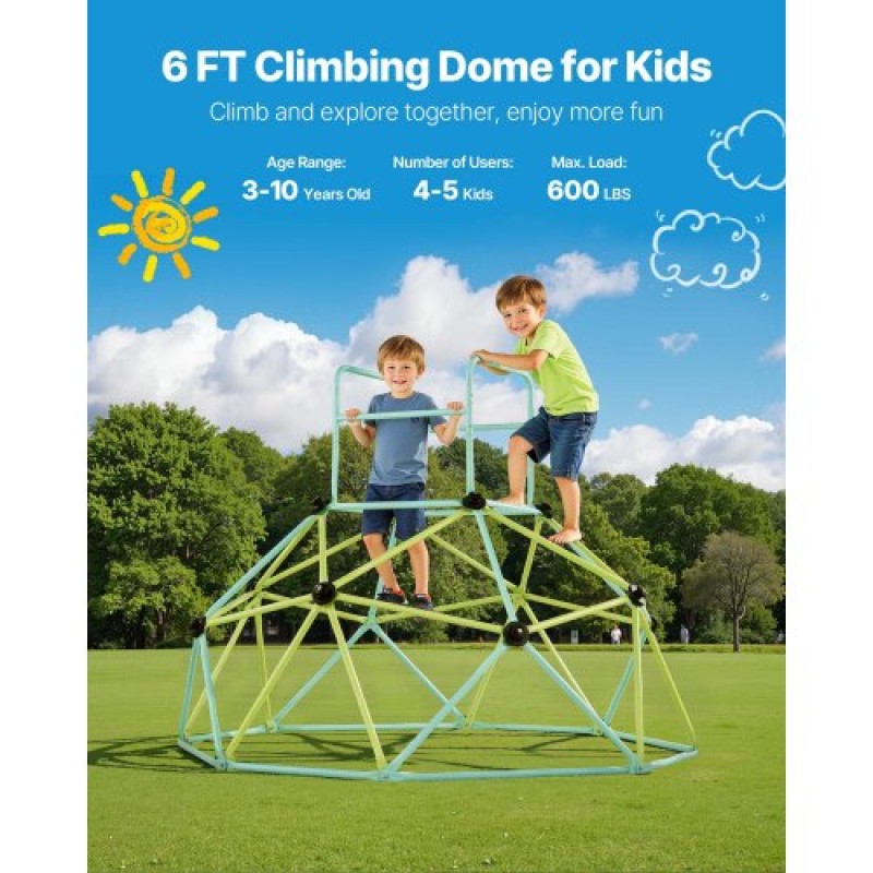 VEVOR Climbing Dome, 183cm Geometric Dome Climber για παιδιά, 270kg Loading Εσωτερική/Εξωτερική Παιδική χαρά Jungle Gym, Εύκολη συναρμολόγηση Εξοπλισμός παιχνιδιού αναρρίχησης στην πίσω αυλή για αγόρια κορίτσια 3 έως 10 ετών