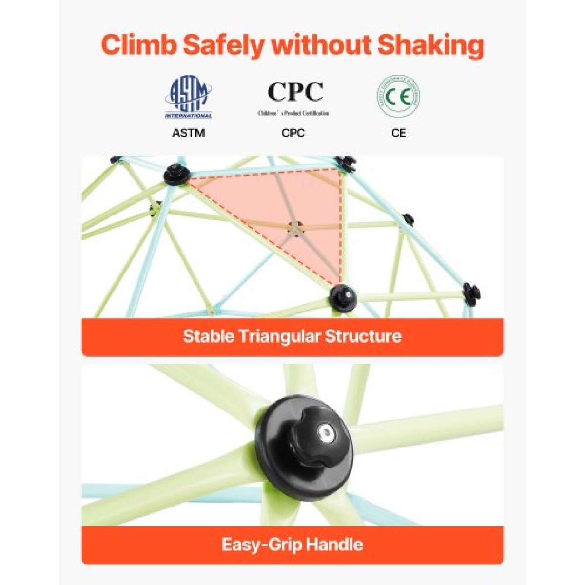 VEVOR Climbing Dome, 183cm Geometric Dome Climber για παιδιά, 270kg Loading Εσωτερική/Εξωτερική Παιδική χαρά Jungle Gym, Εύκολη συναρμολόγηση Εξοπλισμός παιχνιδιού αναρρίχησης στην πίσω αυλή για αγόρια κορίτσια 3 έως 10 ετών