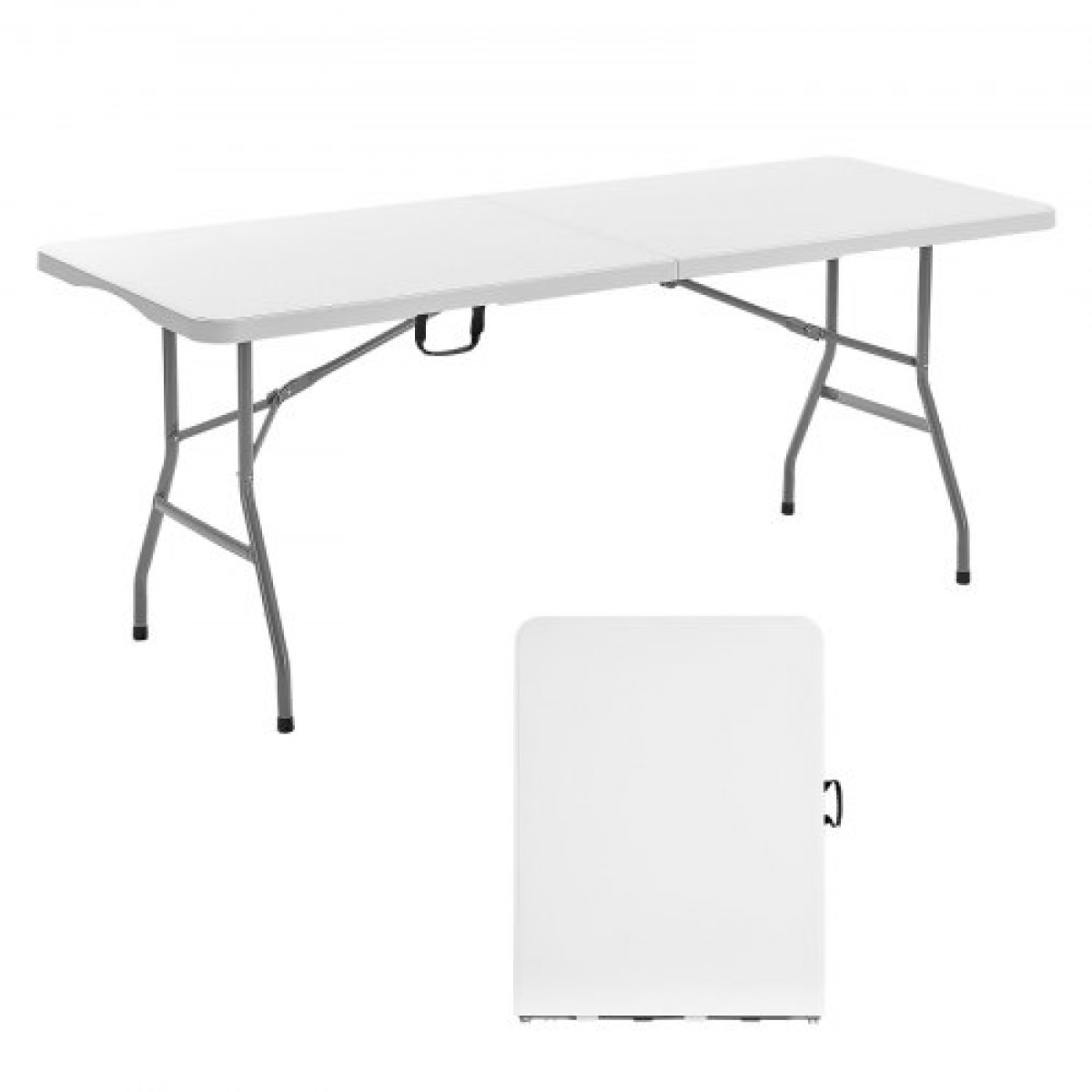 Πτυσσόμενο τραπέζι VEVOR, Φορητό 6 Ft Heavy Duty Πτυσσόμενο Τραπέζι Βοηθητικό, Εσωτερικό εξωτερικό Πλαστικό Ορθογώνιο Τραπέζι με ενσωματωμένη λαβή, για πάρτι, τραπεζαρία, γάμους, εκδηλώσεις, πικνίκ, κάμπινγκ, λευκό