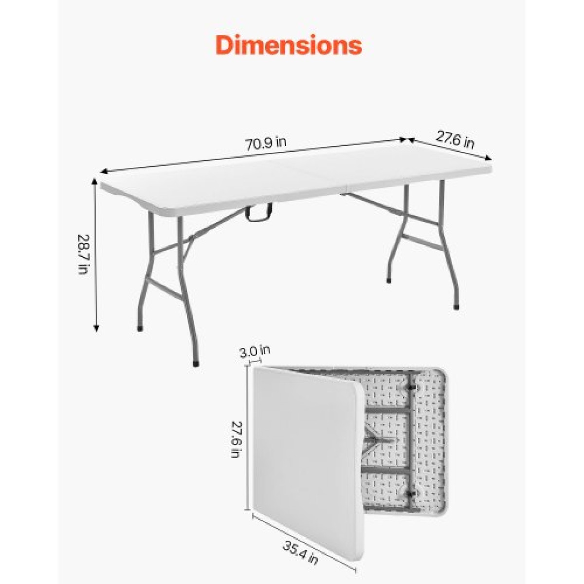 Πτυσσόμενο τραπέζι VEVOR, Φορητό 6 Ft Heavy Duty Πτυσσόμενο Τραπέζι Βοηθητικό, Εσωτερικό εξωτερικό Πλαστικό Ορθογώνιο Τραπέζι με ενσωματωμένη λαβή, για πάρτι, τραπεζαρία, γάμους, εκδηλώσεις, πικνίκ, κάμπινγκ, λευκό