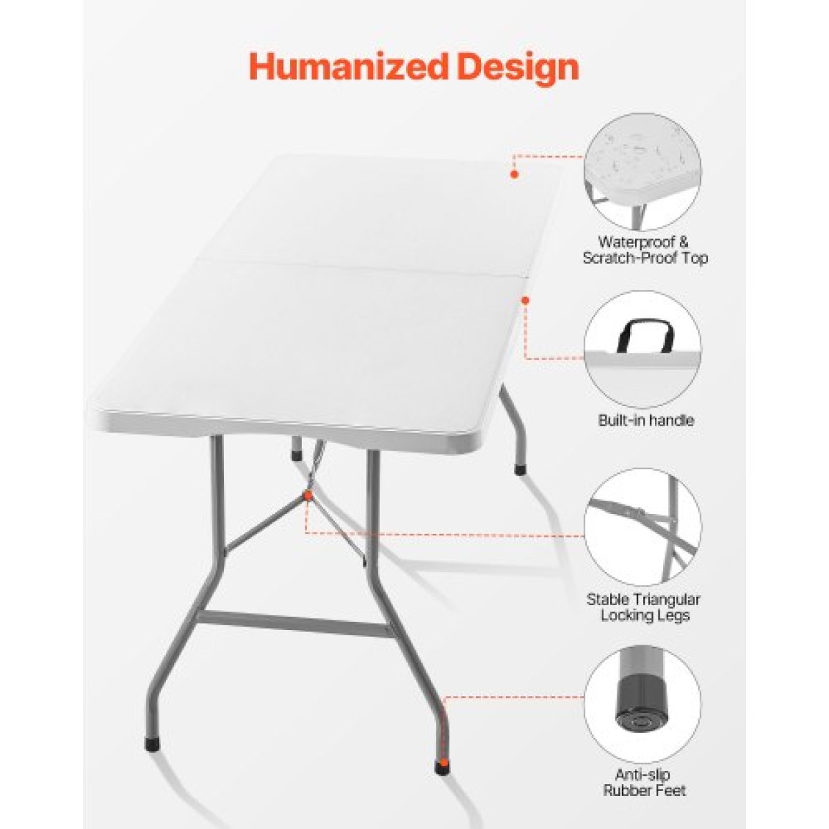 Πτυσσόμενο τραπέζι VEVOR, Φορητό 6 Ft Heavy Duty Πτυσσόμενο Τραπέζι Βοηθητικό, Εσωτερικό εξωτερικό Πλαστικό Ορθογώνιο Τραπέζι με ενσωματωμένη λαβή, για πάρτι, τραπεζαρία, γάμους, εκδηλώσεις, πικνίκ, κάμπινγκ, λευκό