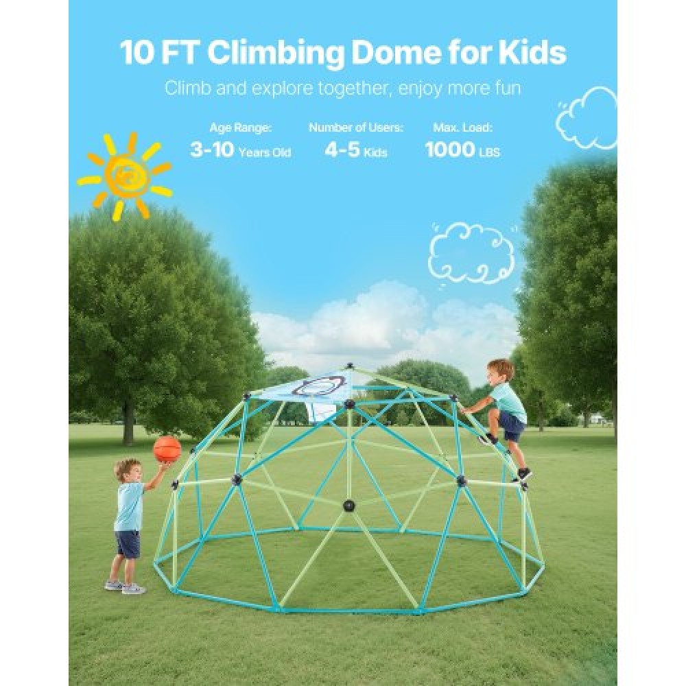 VEVOR Climbing Dome, 305cm Geometric Dome Climber για παιδιά, 453kg Loading Jungle Gym Παιδική χαρά με δίχτυ χταποδιού & 2 μπάλες μπάσκετ, Εύκολη συναρμολόγηση Υπαίθρια παιχνίδια αναρρίχησης στην πίσω αυλή - Δώρο για αγόρια κορίτσια